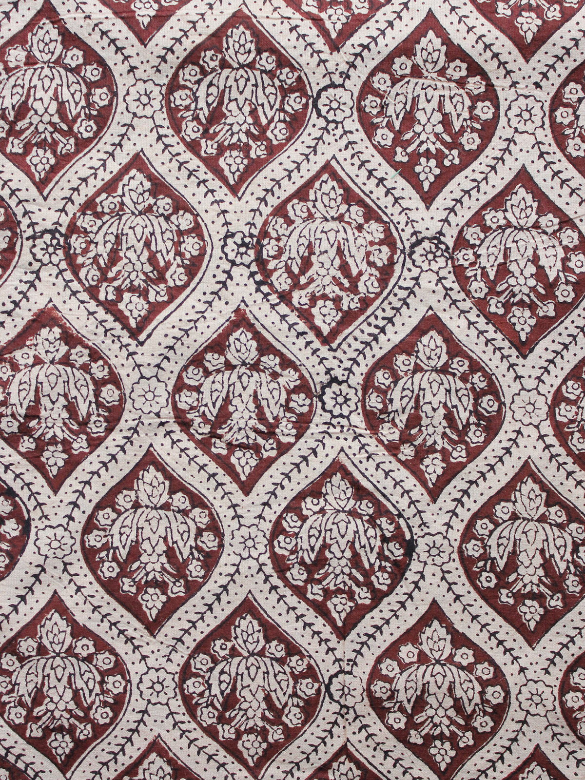 Beige Brown Black Hand Block Printed Cotton Fabric Per Meter - F001F1334