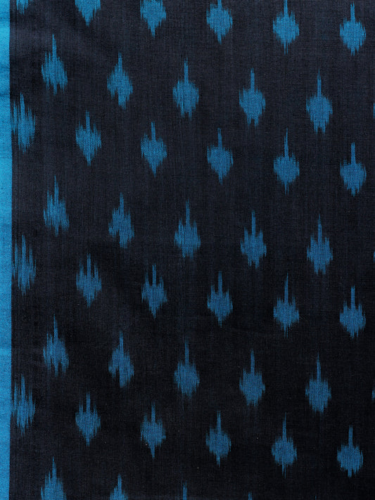 Black Sky Blue Pochampally Hand Weaved Ikat Mercerised Cotton Fabric Per Meter - F002F1856