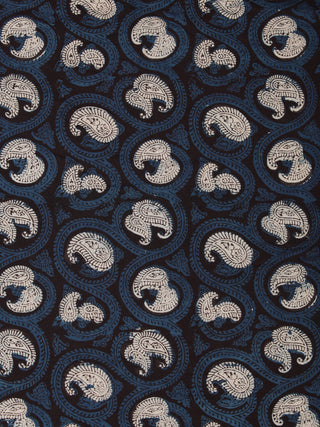 Indigo Black OffWhite Hand Block Printed Cotton Fabric Per Meter - F001F2441
