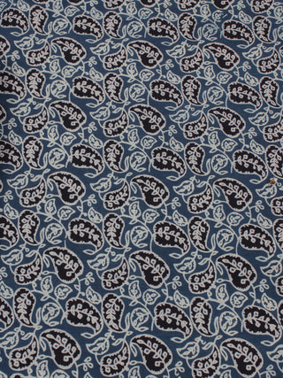 Blue Ivory Black Ajrakh Block Printed Cotton Fabric Per Meter - F0916676