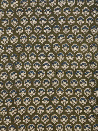 Green Indigo Beige Hand Block Printed Cotton Fabric Per Meter - F001F1738