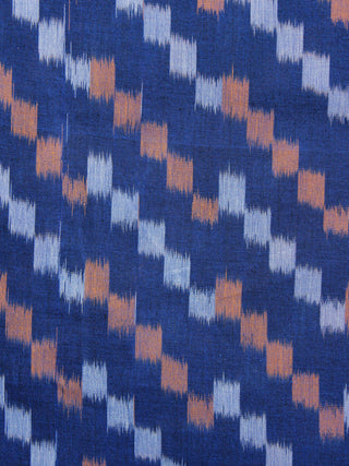 Indigo Orange Grey Pochampally Hand Weaved Ikat Mercerised  Fabric Per Meter - F002F1405