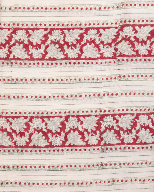 OffWhite Red Black Hand Block Printed Cotton Fabric Per Meter - F001F2410