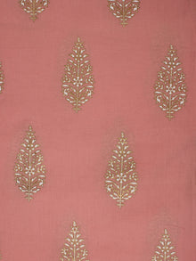 Coral White Golden Hand Block Printed Cotton Fabric Per Meter - F001F2285