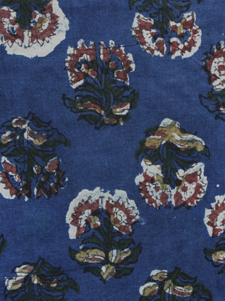 Blue Red Brown Hand Block Printed Cotton Fabric Per Meter - F003F1304