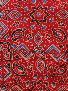 Red Black Blue Ivory Ajrakh Hand Block Printed Cotton Fabric Per Meter - F003F1578