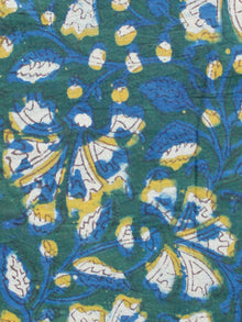 Green Indigo Ivory Mustard Hand Block Printed Cotton Fabric Per Meter - F001F1729