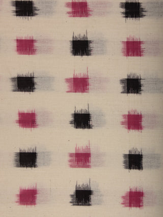 Ivory Pink Black Pochampally Hand Weaved Double Ikat Fabric Per Meter - F002F797