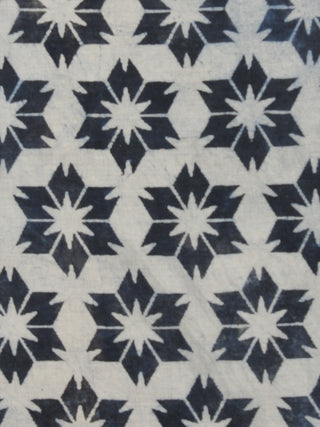 Deep Indigo Ivory Hand Block Printed Cotton Fabric Per Meter - F001F771