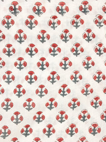White Red Green Hand Block Printed Cotton Fabric Per Meter - F001F2329