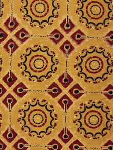 Mustard Yellow Maroon Black Ajrakh Printed Cotton Fabric Per Meter - F003F865