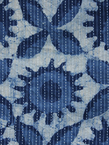 Indigo Ivory Kantha Embroidered Hand Block Printed Cotton Fabric - F004K1131