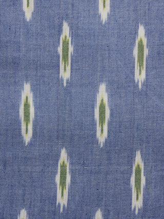 Blue Green White Pochampally Hand Woven Ikat Fabric Per Meter - F002F938