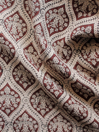 Beige Brown Black Hand Block Printed Cotton Fabric Per Meter - F001F1334