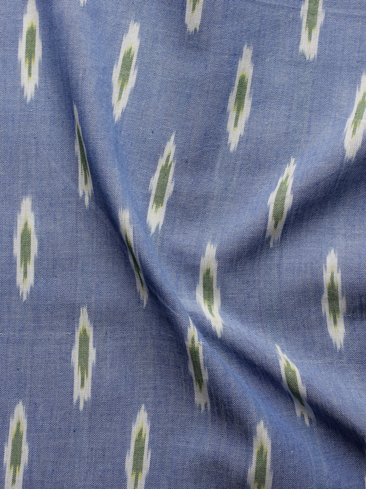 Blue Green White Pochampally Hand Woven Ikat Fabric Per Meter - F002F938