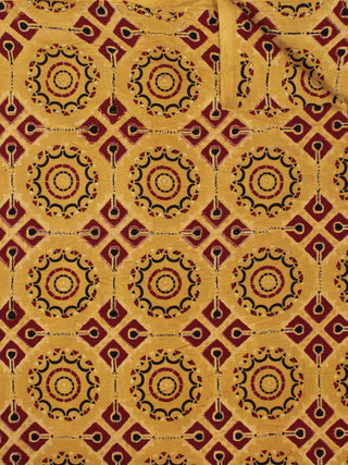 Mustard Yellow Maroon Black Ajrakh Printed Cotton Fabric Per Meter - F003F865