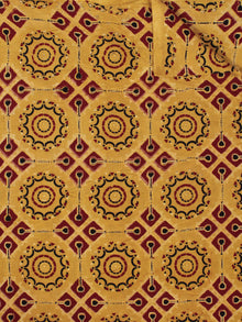 Mustard Yellow Maroon Black Ajrakh Printed Cotton Fabric Per Meter - F003F865