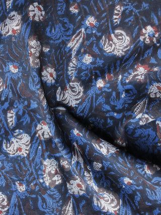 Indigo Blue Brown Ivory Hand Block Printed Cotton Fabric Per Meter - F003F1217
