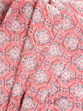 Coral Green Hand Block Printed Cotton Fabric Per Meter - F001F2269