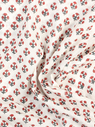 White Red Green Hand Block Printed Cotton Fabric Per Meter - F001F2329