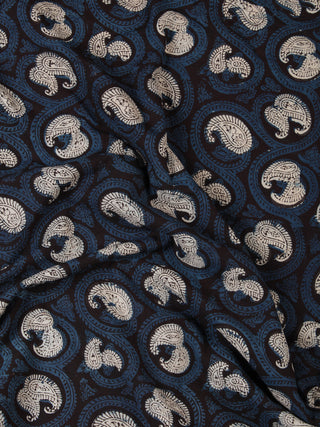 Indigo Black OffWhite Hand Block Printed Cotton Fabric Per Meter - F001F2441