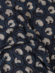 Indigo Black OffWhite Hand Block Printed Cotton Fabric Per Meter - F001F2441