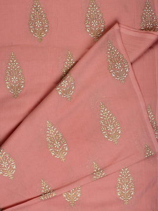 Coral White Golden Hand Block Printed Cotton Fabric Per Meter - F001F2285