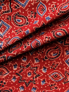 Red Black Blue Ivory Ajrakh Hand Block Printed Cotton Fabric Per Meter - F003F1578