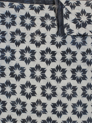 Deep Indigo Ivory Hand Block Printed Cotton Fabric Per Meter - F001F771