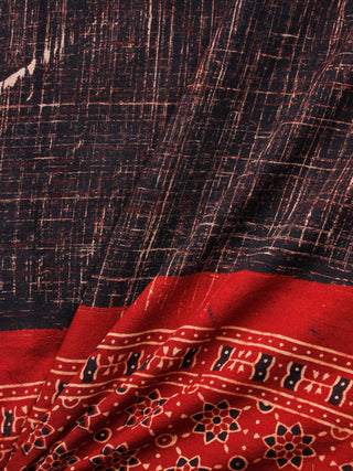 Brown Beige Red Black Ajrakh Printed Cotton Fabric Per Meter - F003F1507
