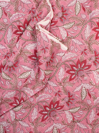 Pink Red White Hand Block Printed Cotton Fabric Per Meter - F001F2348