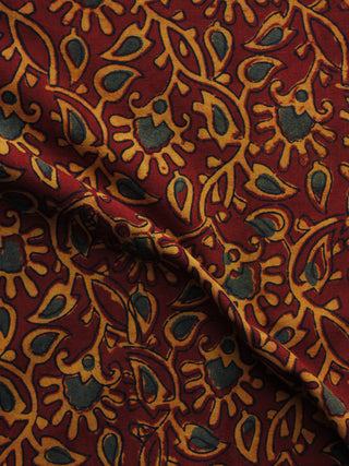 Red Beige Green Ajrakh Hand Block Printed Cotton Blouse Fabric - BPA004