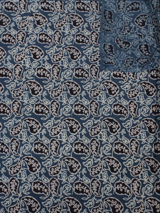 Blue Ivory Black Ajrakh Block Printed Cotton Fabric Per Meter - F0916676