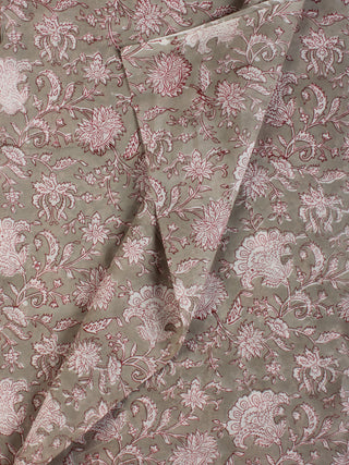 Grey White Hand Block Printed Cotton Fabric Per Meter - F001F2129