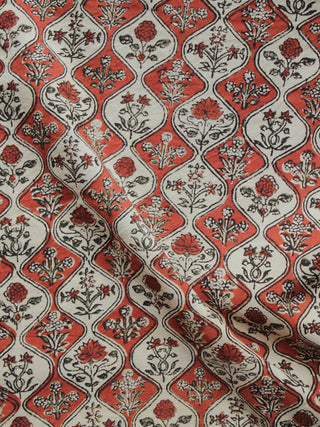 Maroon Green Beige Black Hand Block Printed Cotton Fabric Per Meter - F001F896