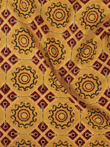 Mustard Yellow Maroon Black Ajrakh Printed Cotton Fabric Per Meter - F003F865
