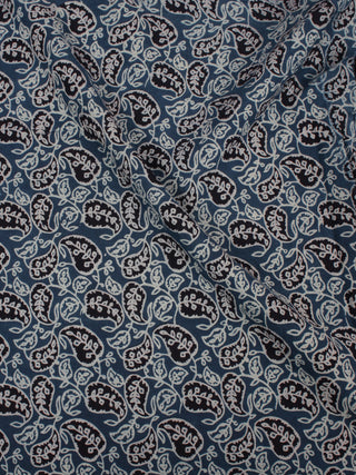 Blue Ivory Black Ajrakh Block Printed Cotton Fabric Per Meter - F0916676