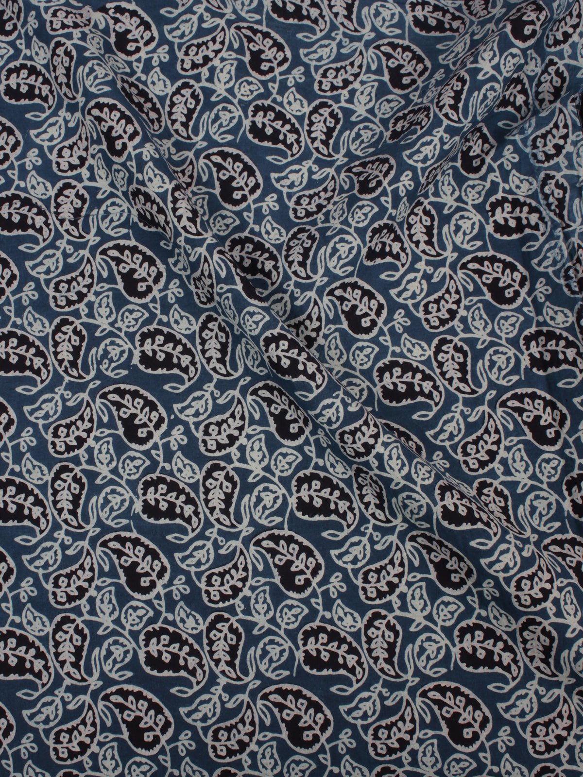 Blue Ivory Black Ajrakh Block Printed Cotton Fabric Per Meter - F0916676