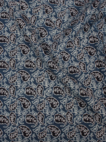 Blue Ivory Black Ajrakh Block Printed Cotton Fabric Per Meter - F0916676