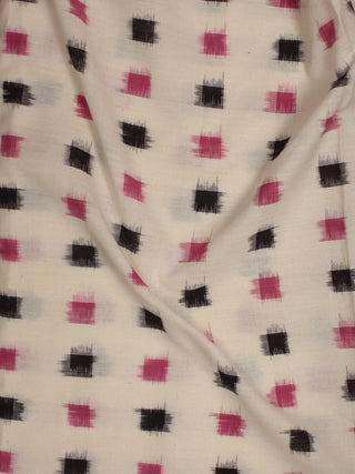Ivory Pink Black Pochampally Hand Weaved Double Ikat Fabric Per Meter - F002F797