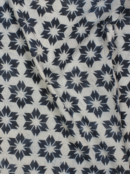 Deep Indigo Ivory Hand Block Printed Cotton Fabric Per Meter - F001F771