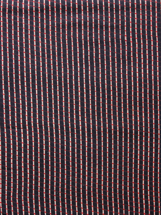 Black Red Ivory Ajrakh Hand Block Printed Cotton Fabric Per Meter - F003F1543