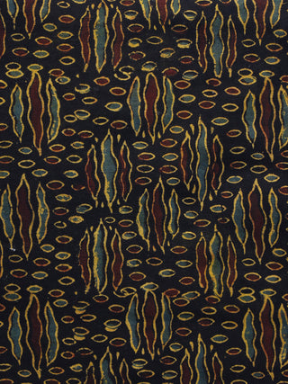 Black Rust Yellow Ajrakh Hand Block Printed Cotton Blouse Fabric - BPA040