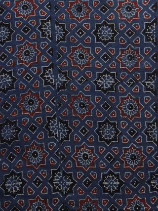 Blue Red Black Ajrakh Printed Cotton Fabric Per Meter - F003F1196