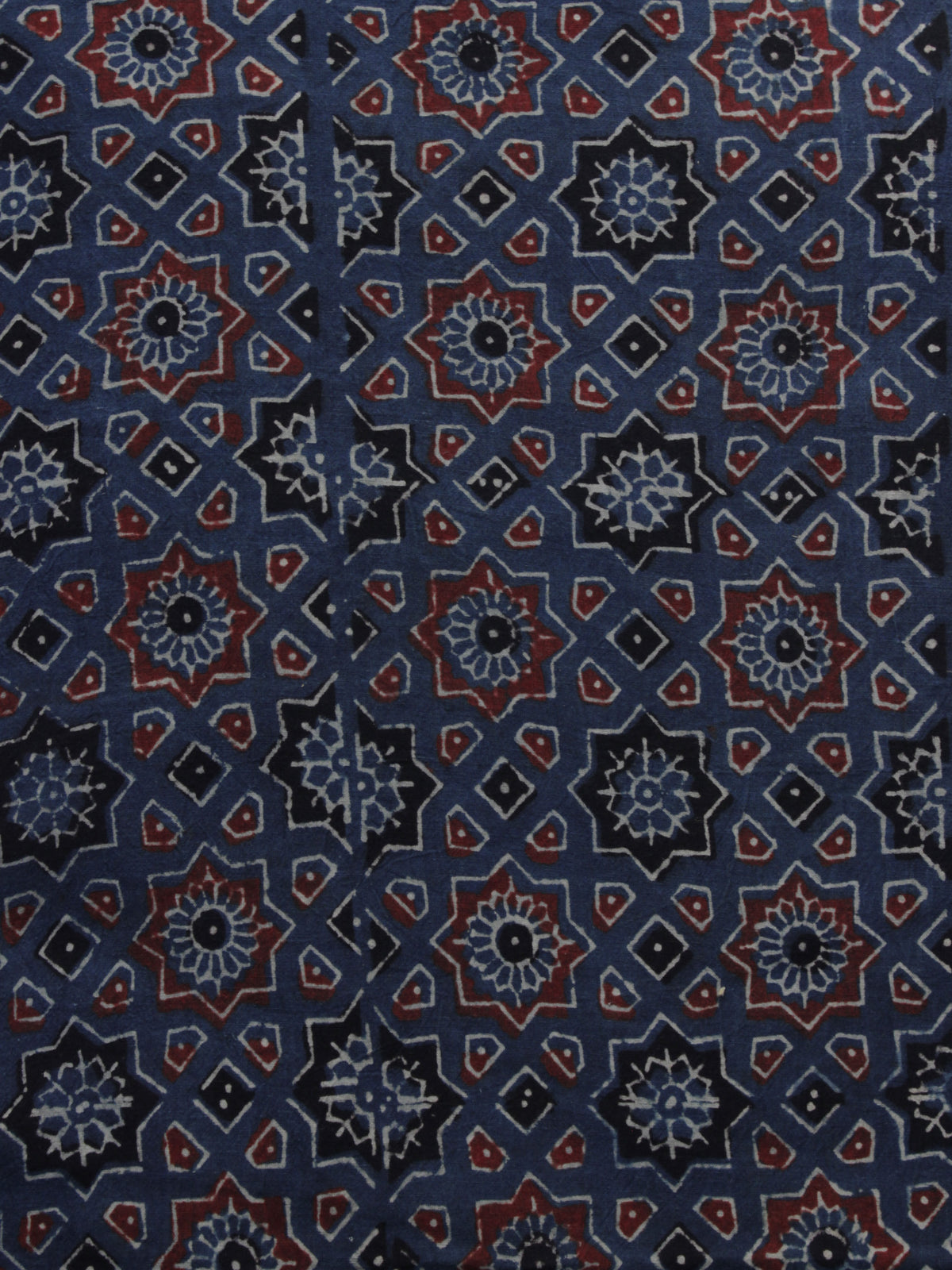 Blue Red Black Ajrakh Printed Cotton Fabric Per Meter - F003F1196