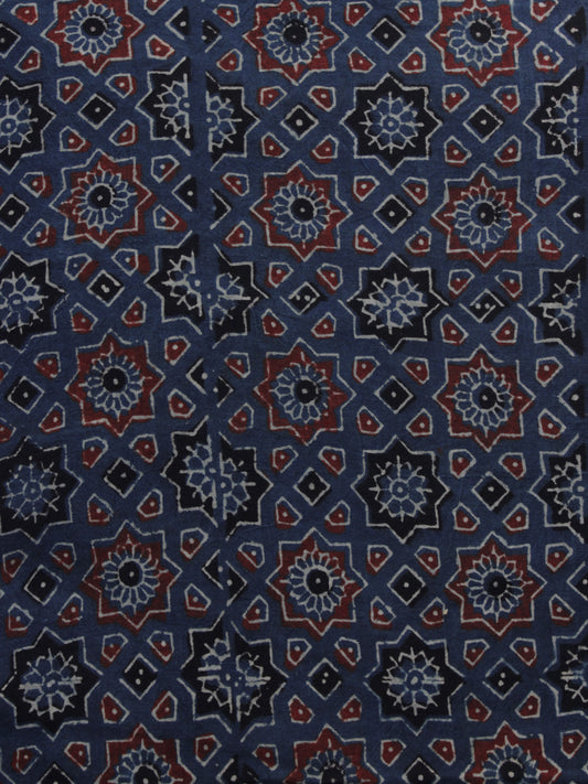 Blue Red Black Ajrakh Printed Cotton Fabric Per Meter - F003F1196