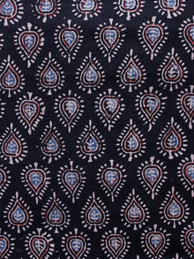 Black Indigo Ivory Red Ajrakh Hand Block Printed Cotton Blouse Fabric - BPA0151