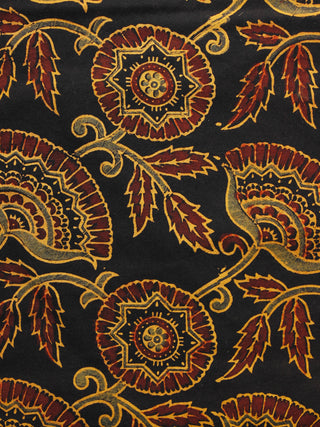 Black Yellow Brown Ajrakh Hand Block Printed Cotton Blouse Fabric - BPA064