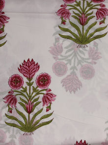 White Pink Green Hand Block Printed Cotton Fabric Per Meter - F001F2031
