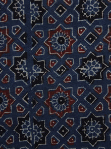 Blue Red Black Ajrakh Printed Cotton Fabric Per Meter - F003F1196